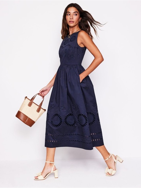 Boden Dresses & Skirts - Boden Navy Eyelet Sleeveless Midi Dress